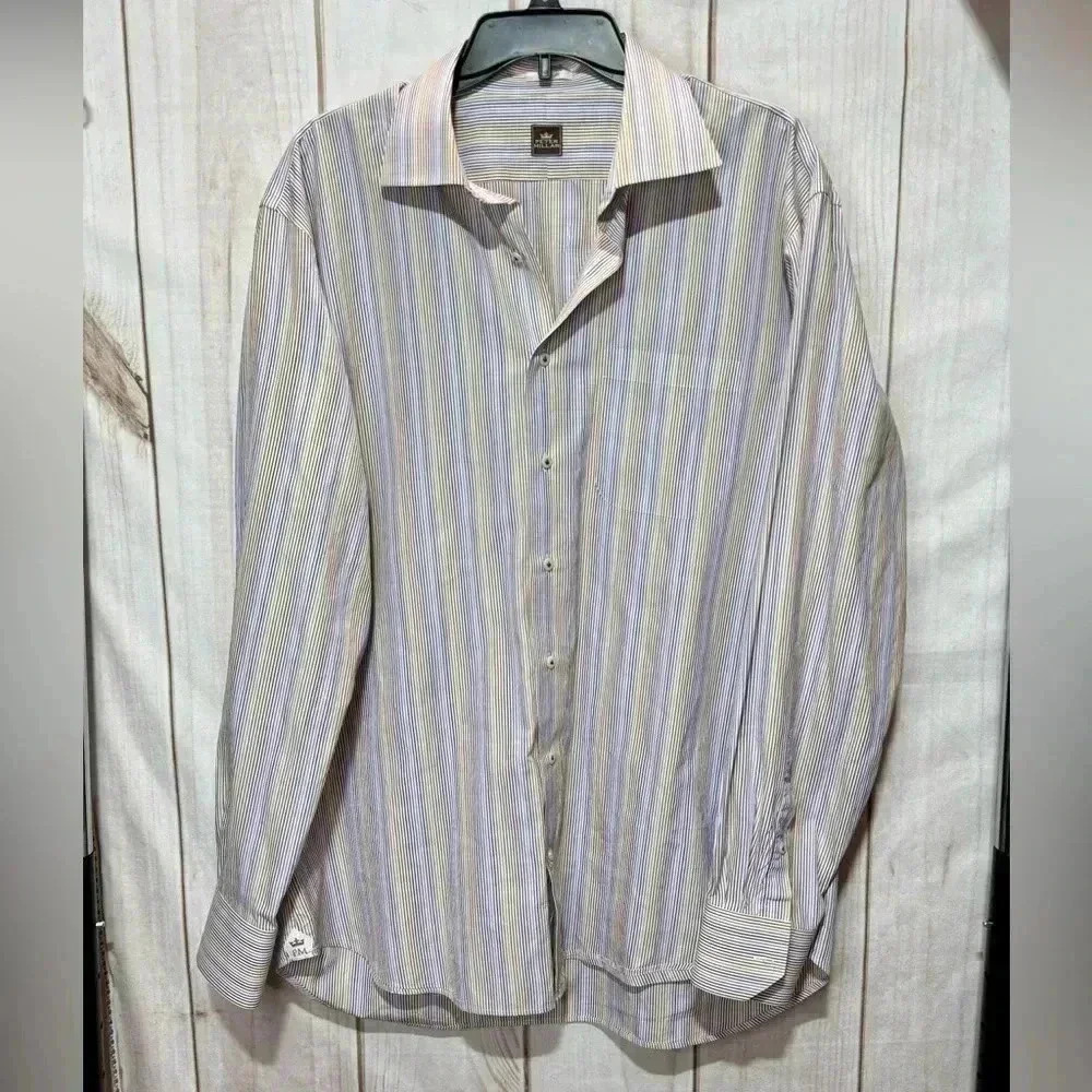 Peter Millar Purple Gold Striped Button Down Dress Shirt Men’s XL